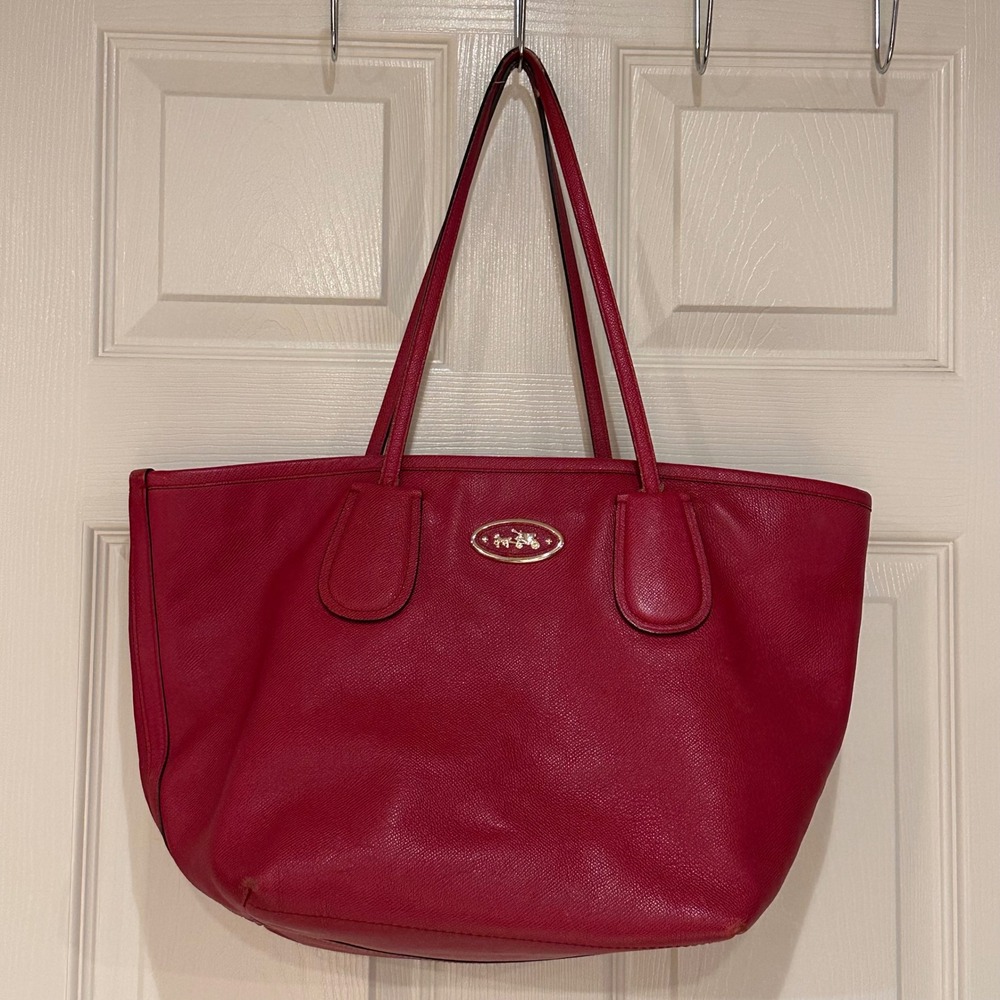 Coach Metro Horse and Carriage Pink Crossgrain Leather Tote Bag